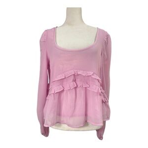 Abercrombie & Fitch Pink Ruffle Peplum Blouse Square Neck Long Sleeve Small
